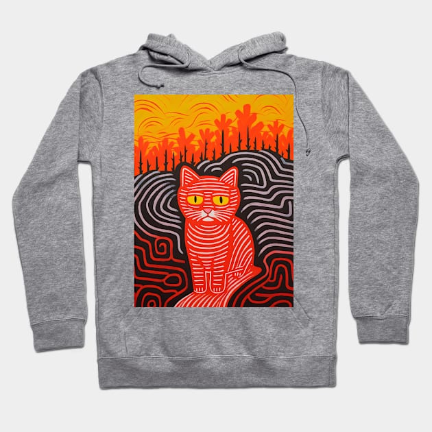 Riso-graphic Cat's Joyful Field Hoodie by AestheticsArt81